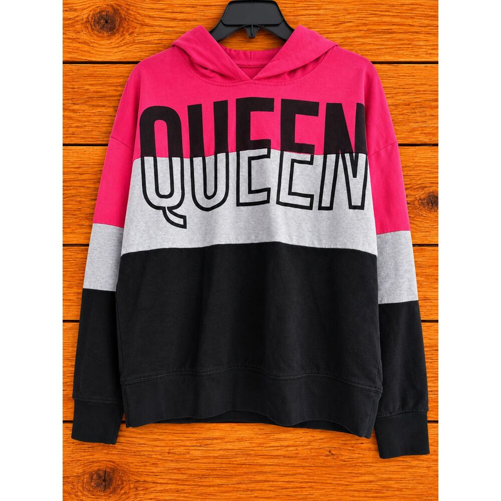 Soho Street Queen Graphic Hoodie Colorblock Pink Gray Black Sweatshirt Women XS